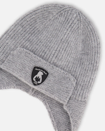 Lined Baby Knit Hat With Ears And Strings Heather Gray - H10ZA07_194