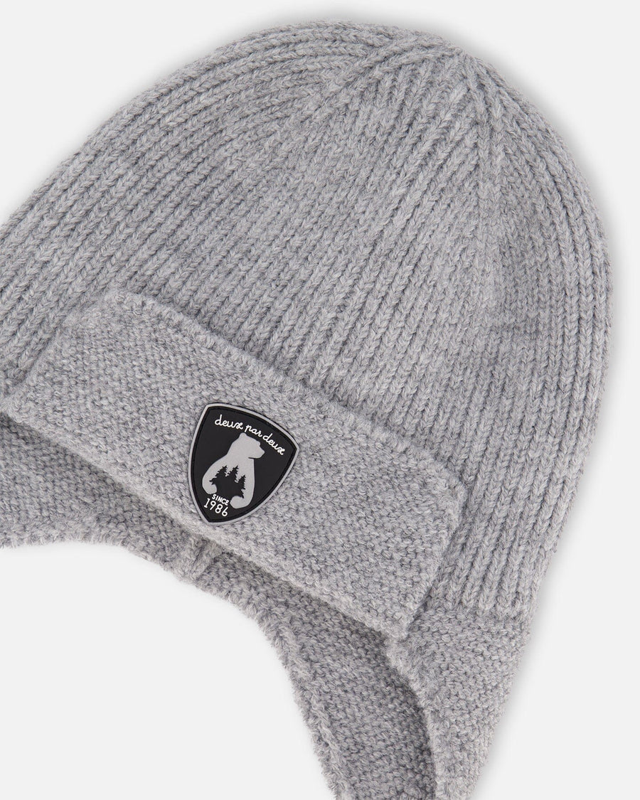 Lined Baby Knit Hat With Ears And Strings Heather Gray - H10ZA07_194