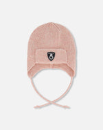 Lined Baby Knit Hat With Ears And Strings Dusty Pink - H10ZA07_637