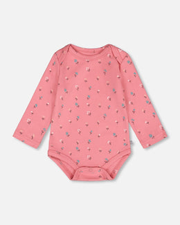 Organic Cotton Long Sleeve Romper Pink Floral - H20A70_048