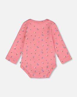 Organic Cotton Long Sleeve Romper Pink Floral - H20A70_048