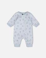 Organic Cotton One-Piece And Baby Romper Blue Bear Print - H20B40_054