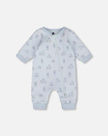 Organic Cotton One-Piece And Baby Romper Blue Bear Print - H20B40_054