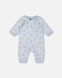 Organic Cotton One-Piece And Baby Romper Blue Bear Print - H20B40_054