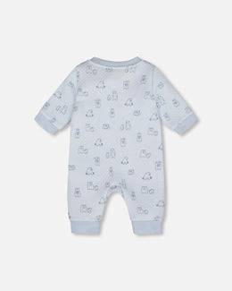 Organic Cotton One-Piece And Baby Romper Blue Bear Print - H20B40_054