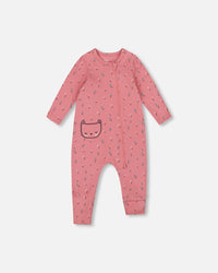 Organic Cotton Zipped Romper Pink Floral - H20B41_048