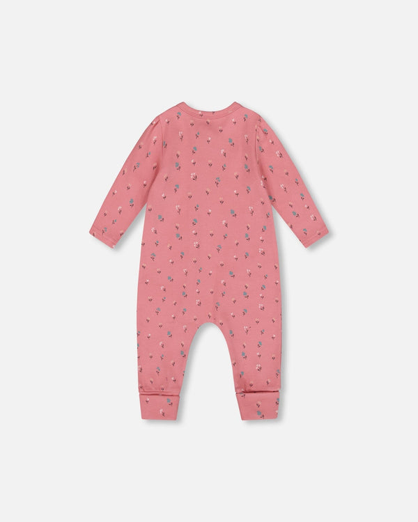 Organic Cotton Zipped Romper Pink Floral - H20B41_048