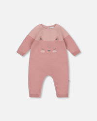 Knitted Bi-Color Cat Romper Old Pink - H20BT42_000
