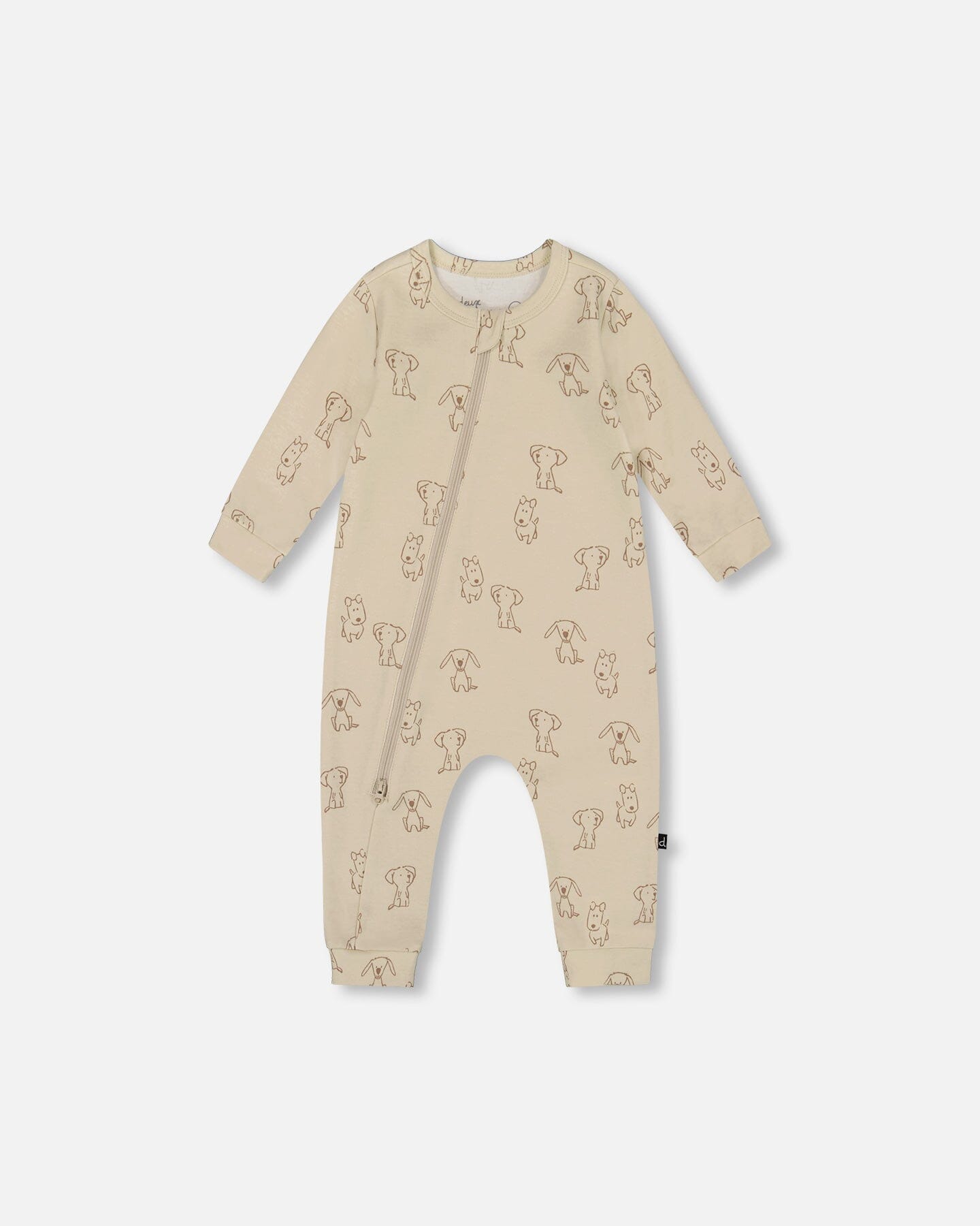 Organic Cotton Zipped Romper Beige Puppy Print - H20C42_050