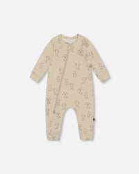 Organic Cotton Zipped Romper Beige Puppy Print - H20C42_050