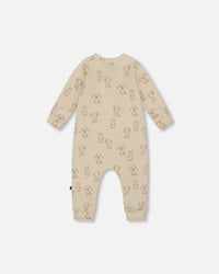 Organic Cotton Zipped Romper Beige Puppy Print - H20C42_050