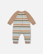 Knitted Romper Blue And Green Stripes - H20CT40_000