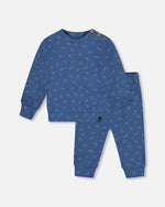 Organic Cotton Pant And Top Set Blue Leaf Print - H20D11_053