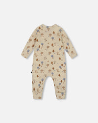 Organic Cotton Zipped Romper Beige Tree Print - H20D42_052