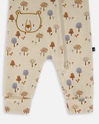 Organic Cotton Zipped Romper Beige Tree Print - H20D42_052