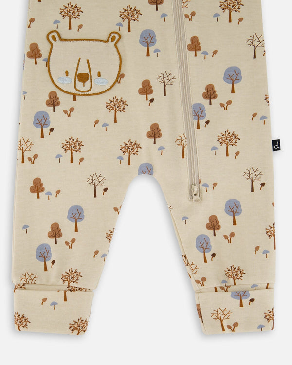 Organic Cotton Zipped Romper Beige Tree Print - H20D42_052