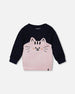 Long Bi-Material Top Dark Blue With Cat - H20E71_499