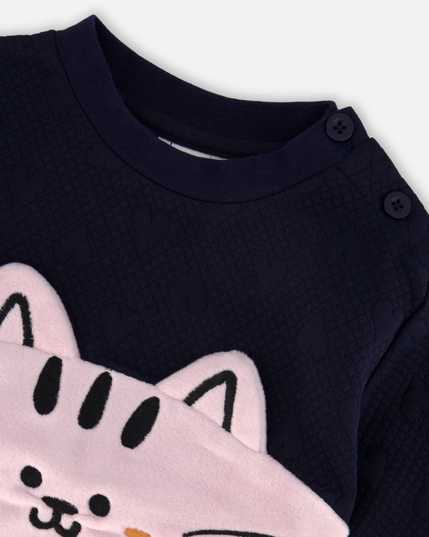 Long Bi-Material Top Dark Blue With Cat - H20E71_499