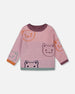 Knit Jacquard Sweater Dusty Pink With Cats - H20ET72_514