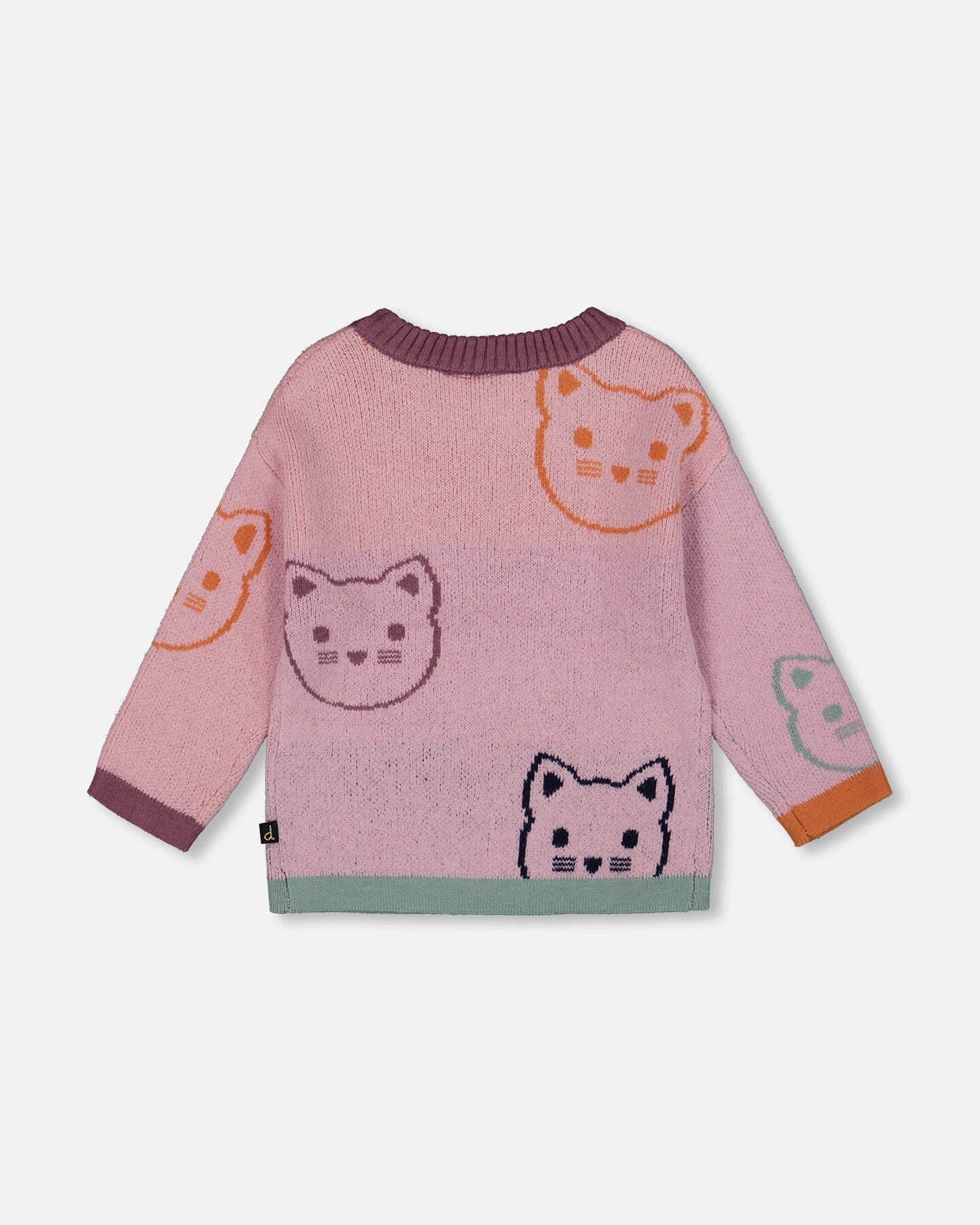 Knit Jacquard Sweater Dusty Pink With Cats - H20ET72_514