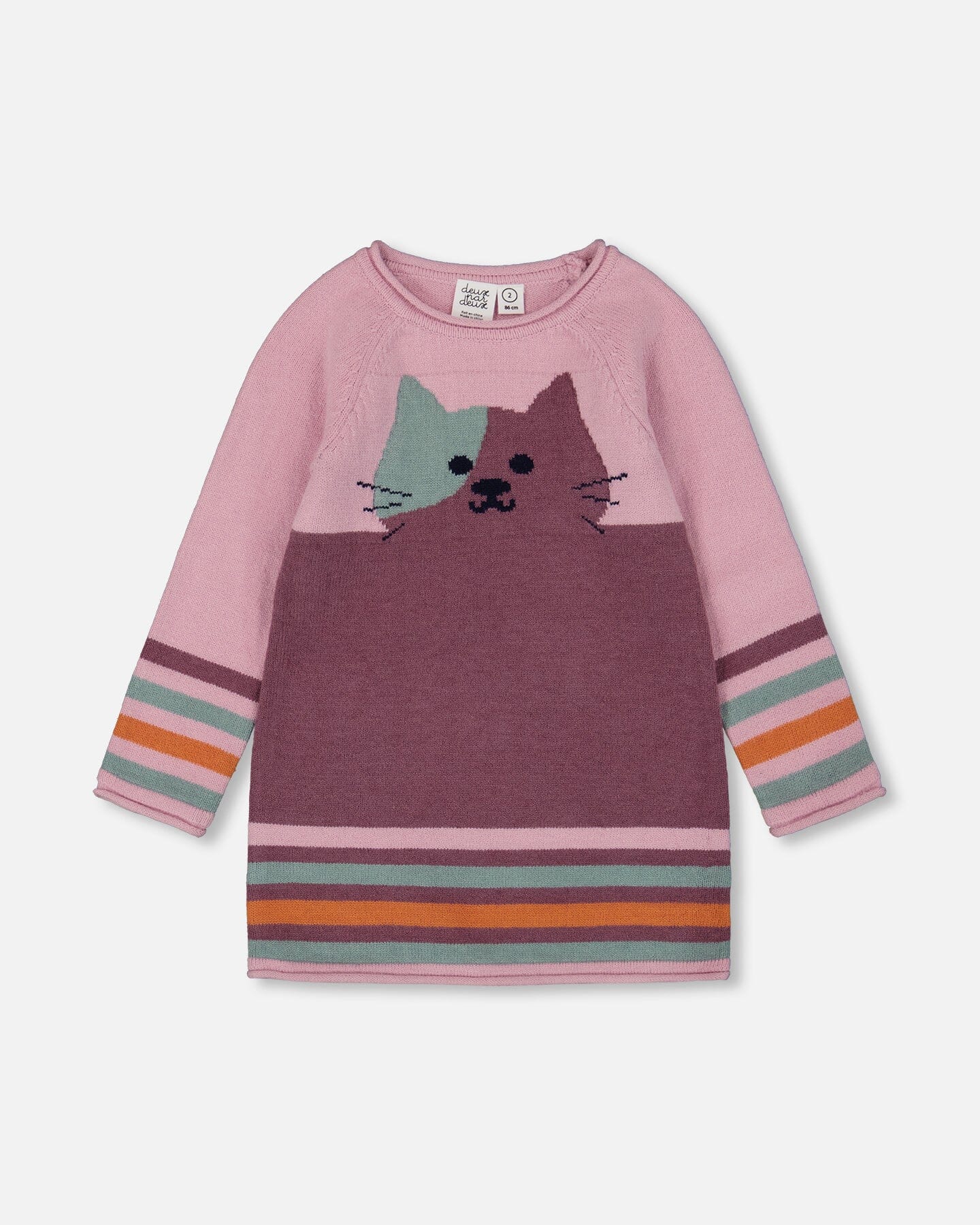 Knitted Dress Dusty Pink With Cat - H20ET85_514