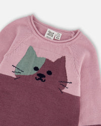 Knitted Dress Dusty Pink With Cat - H20ET85_514