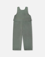 Stretch Velour Faux-Layered Overalls Jade Green - H20F41_325