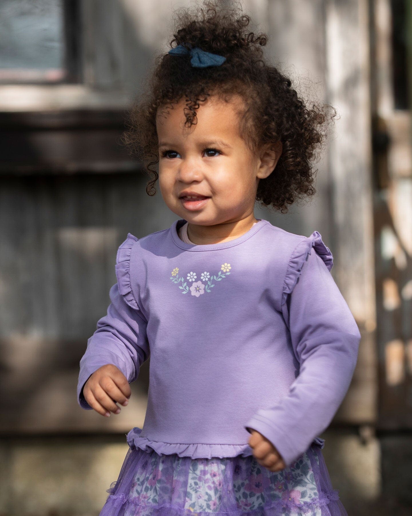 Bi-Material Dress With Muslin And Mesh Skirt Purple Gray - H20F89_547