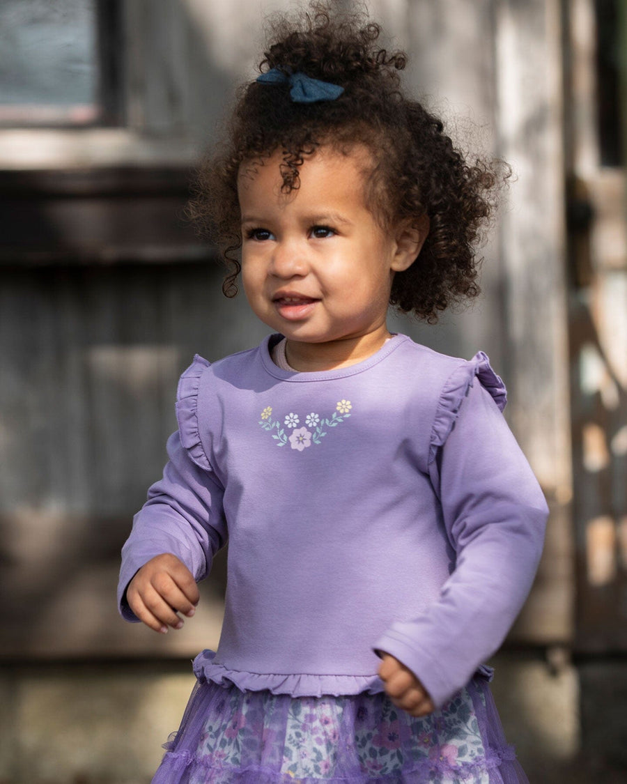 Bi-Material Dress With Muslin And Mesh Skirt Purple Gray - H20F89_547