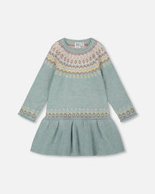 Jacquard Sweater Dress With Ribbed Skirt Jade Green - H20FT86_325