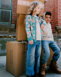 Wide Leg Stretch Light Blue Denim Jeans With Flower Stitching - H20G20_125