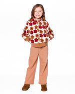 Full Zip Sherpa Jacket With Jacquard Floral Pattern Beige And Red - H20G52_000