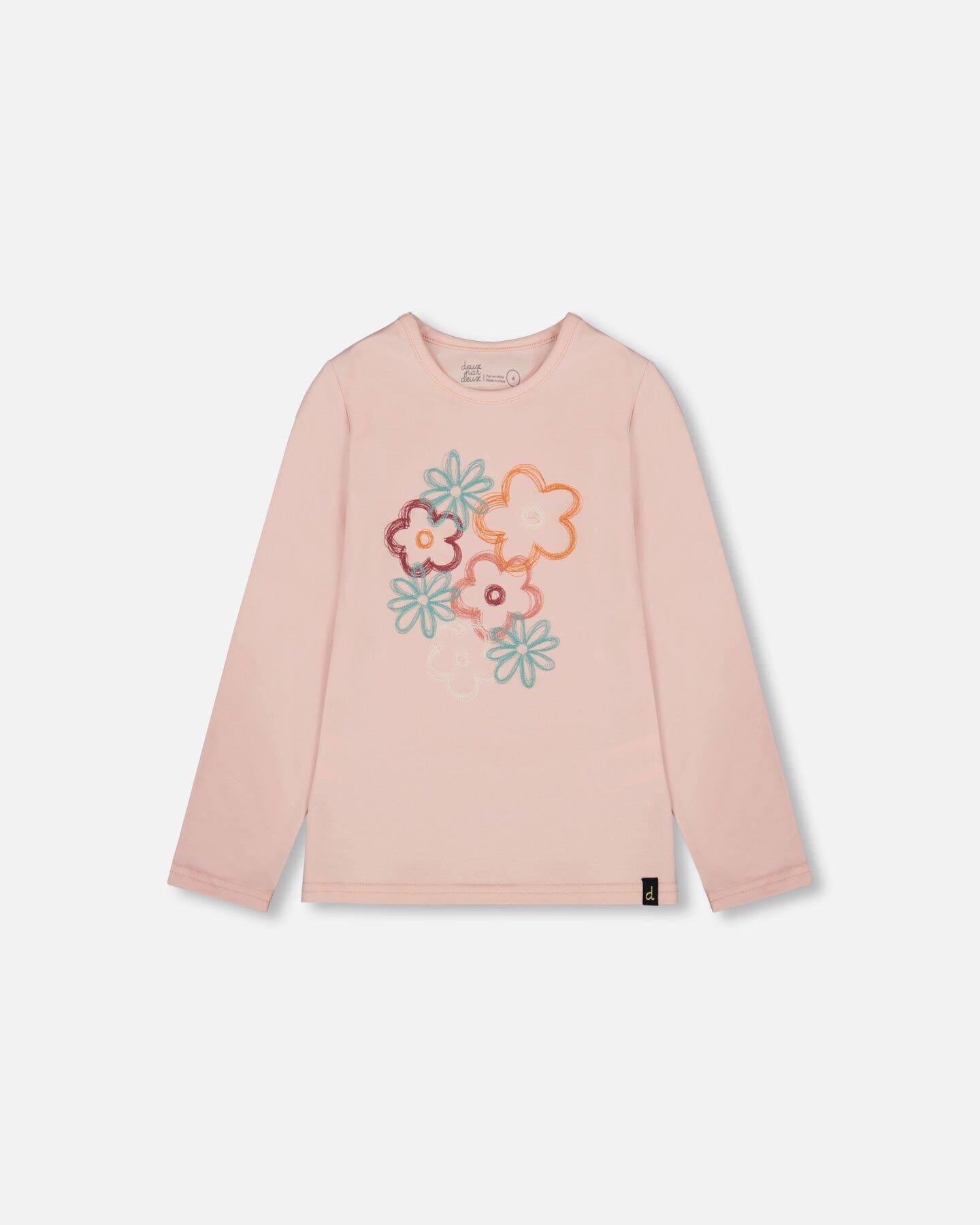 Organic Cotton Long Sleeve T-Shirt Light Pink With Big Flowers - H20G70_604