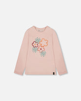 Organic Cotton Long Sleeve T-Shirt Light Pink With Big Flowers