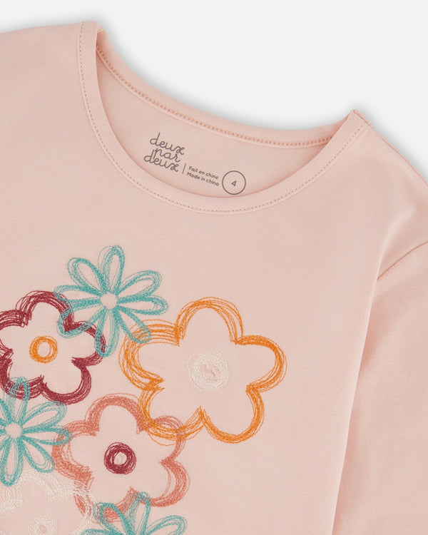 Organic Cotton Long Sleeve T-Shirt Light Pink With Big Flowers - H20G70_604