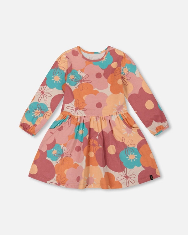 Organic Cotton Dress With Coral Flowers - H20G88_058