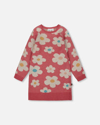 Knitted Dress With Flower Jacquard Old Pink And Beige - H20GT89_000