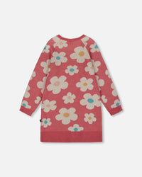 Knitted Dress With Flower Jacquard Old Pink And Beige - H20GT89_000