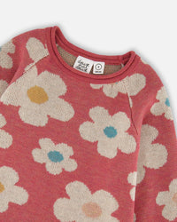 Knitted Dress With Flower Jacquard Old Pink And Beige - H20GT89_000