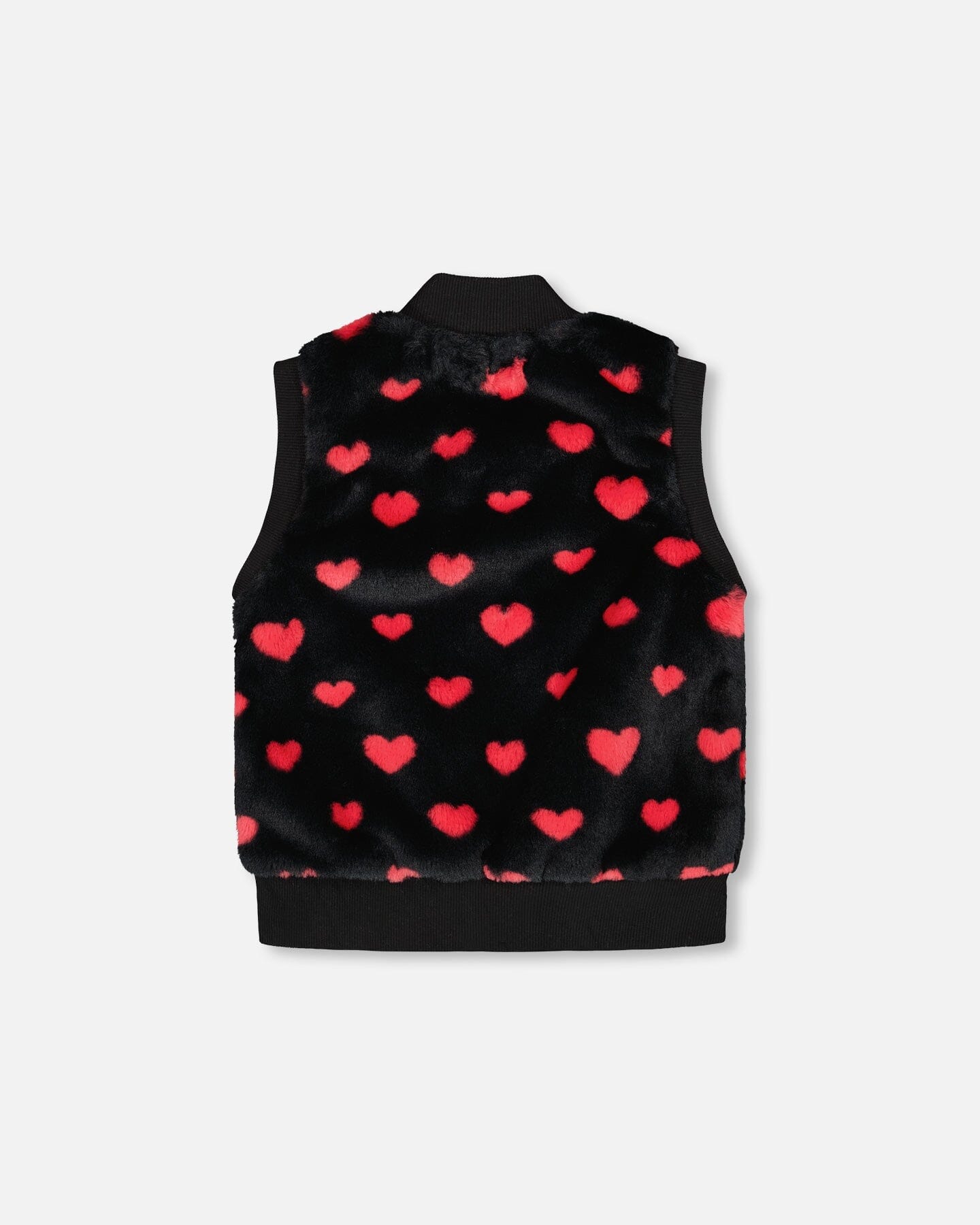 Faux Fur Sleeveless Vest Black And Red With Hearts - Deux