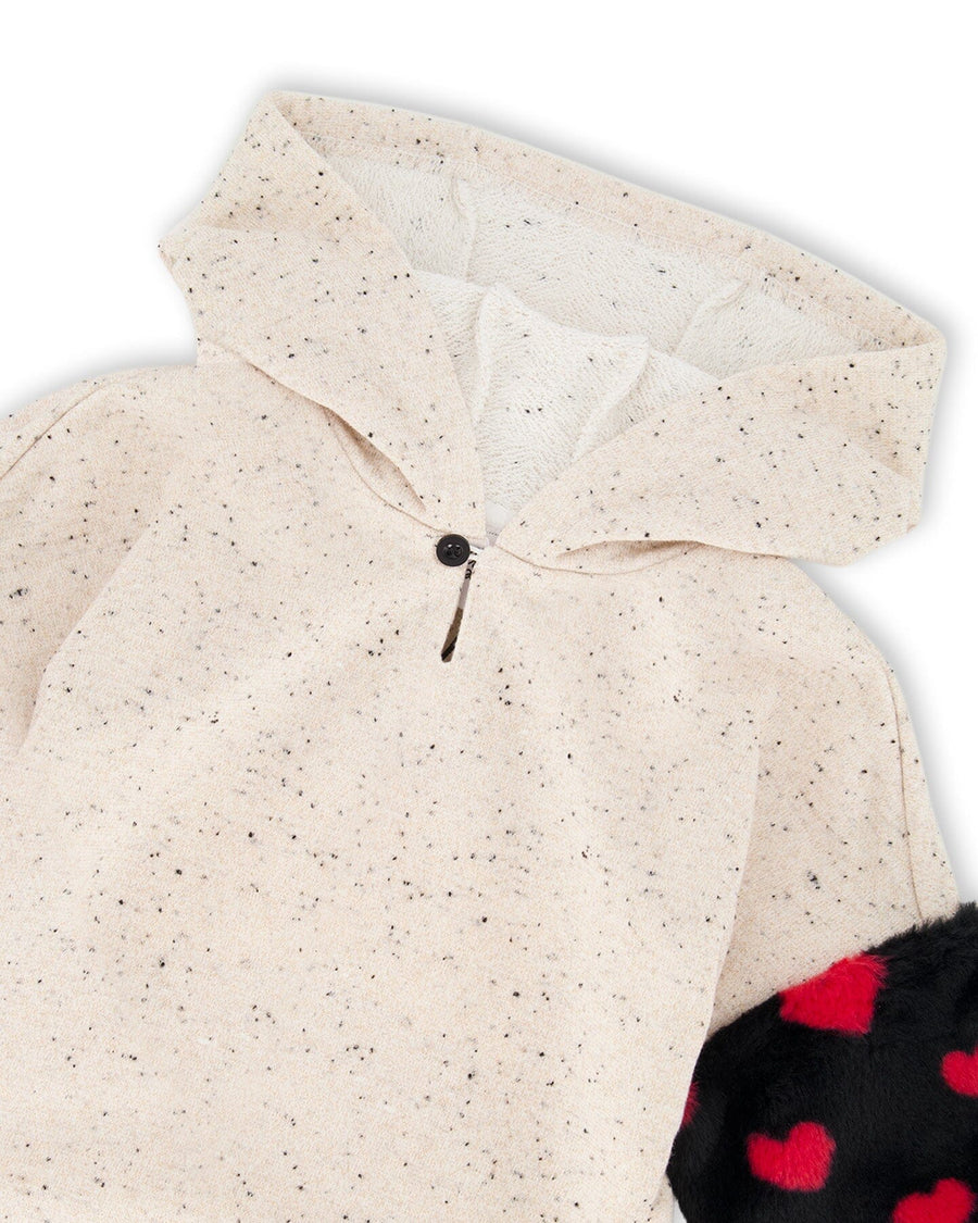 Hooded Glittering French Terry Dress Beige With Heart Bag - H20H86_000