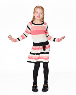 Striped Knit Dress Beige Black And Pink - H20HT85_000