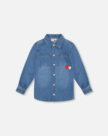 Denim Shirt Light Blue With Patch Pockets And Apple Patch - H20I15_125