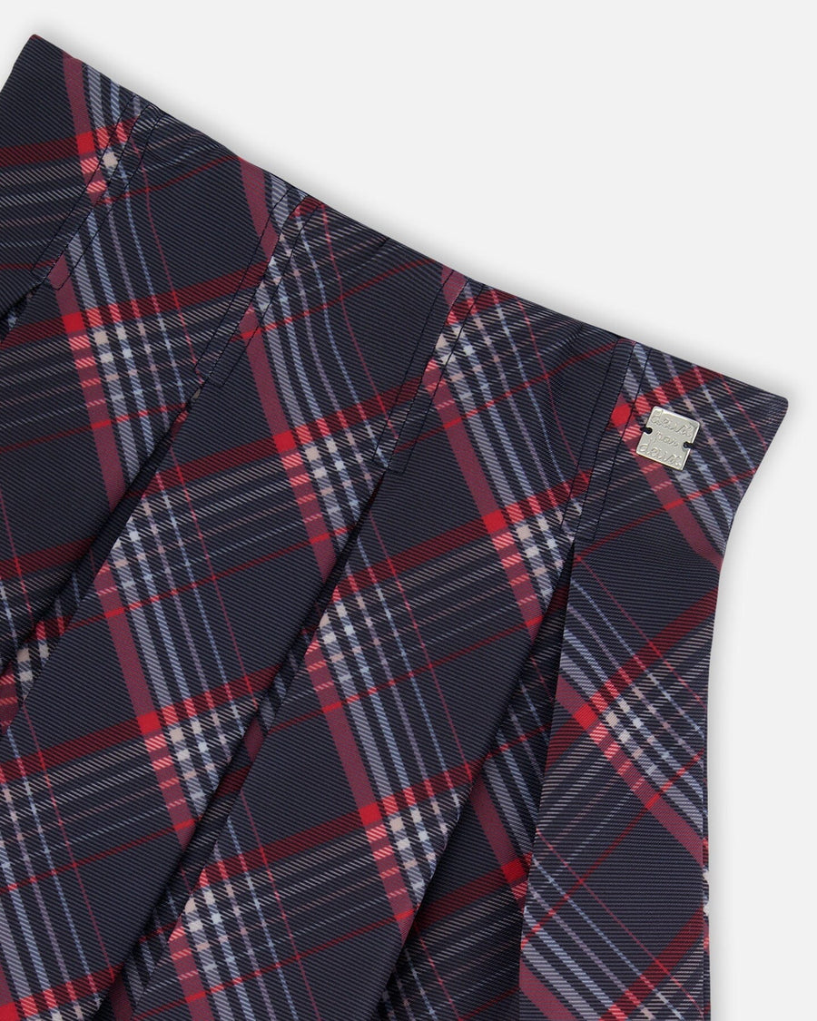 Pleated Milano Skirt Red And Navy Plaid - H20I80_079