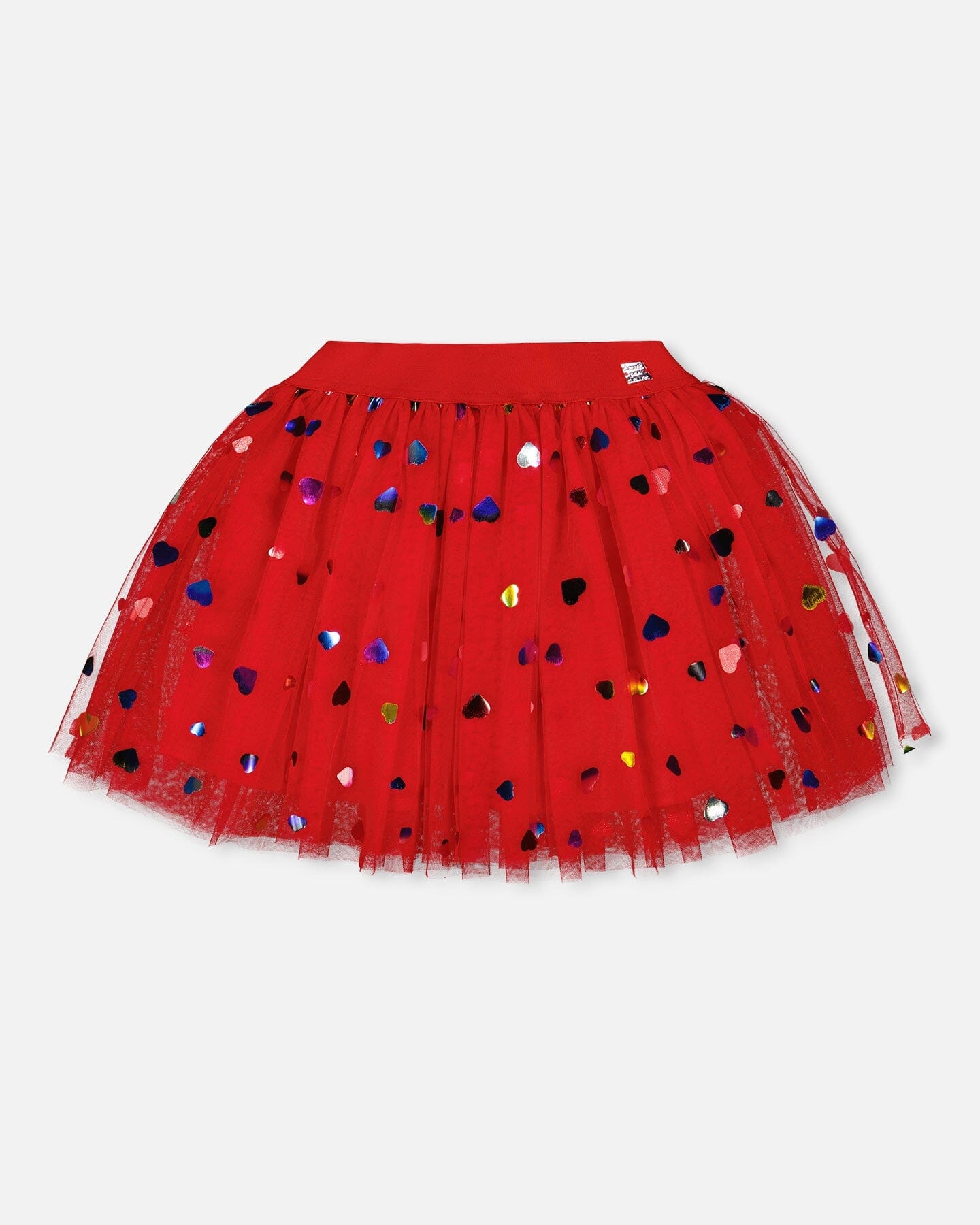 Tulle Skirt Red With Iridescent Heart Confettis - Deux par Deux