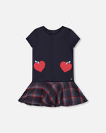 Milano Dress Navy Blue With Plaid Flounce - H20I87_484