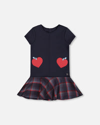 Milano Dress Navy Blue With Plaid Flounce - H20I87_484