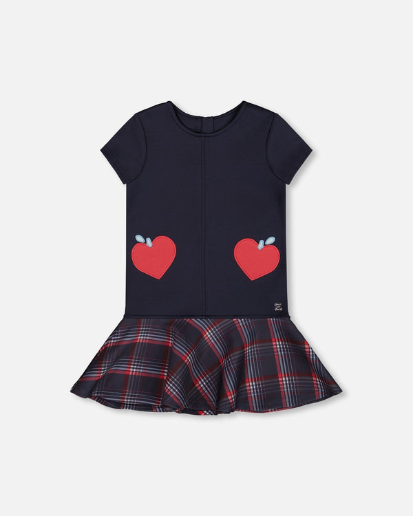 Milano Dress Navy Blue With Plaid Flounce - H20I87_484