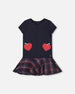 Milano Dress Navy Blue With Plaid Flounce - H20I87_484
