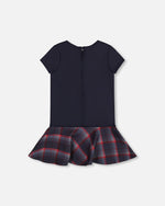Milano Dress Navy Blue With Plaid Flounce - H20I87_484